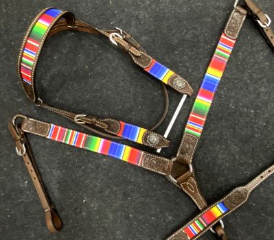 Showman Rainbow Serape Print Browband Headstall and Breast collar Set with wither strap #2